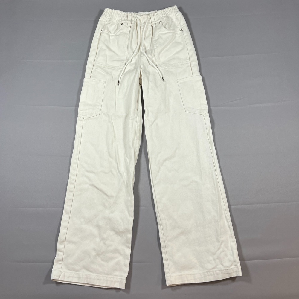Madden Nyc Cargo Pants Womens XXS Beige Cotton Drawstring Waist Wide Leg Utility